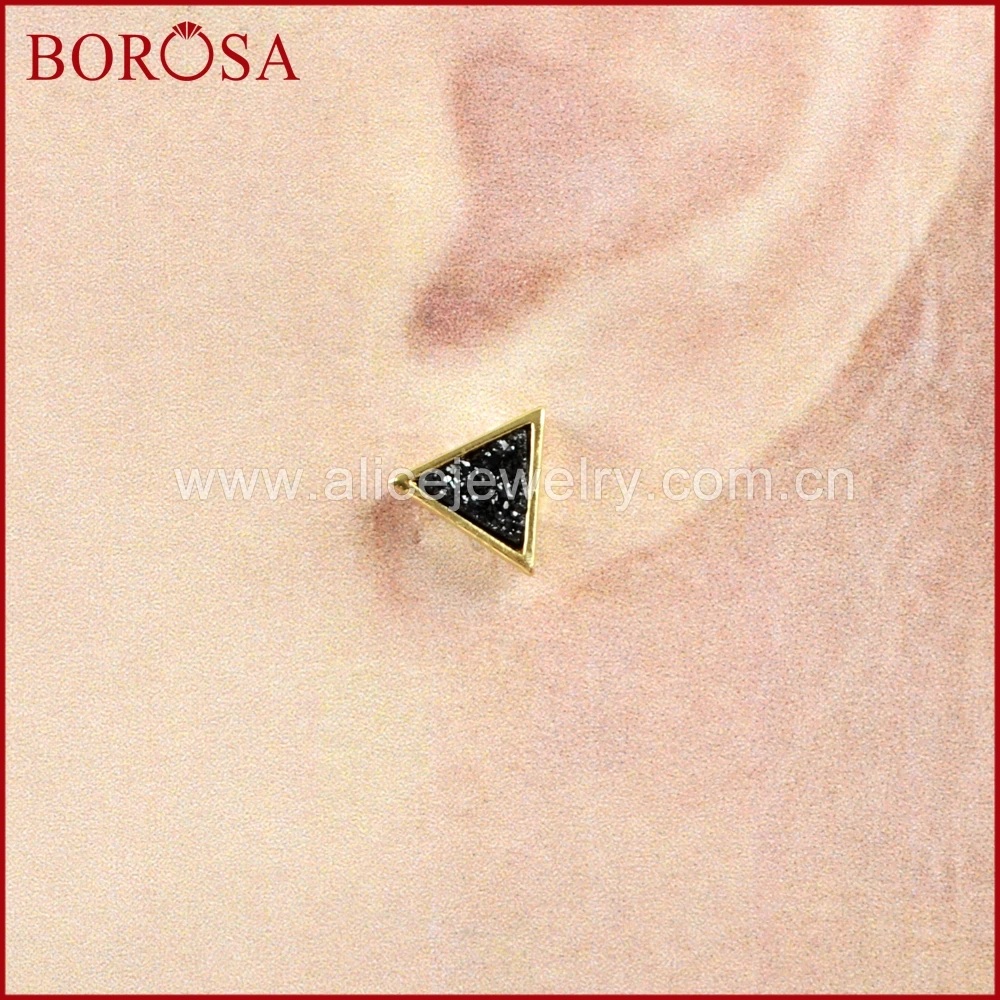 BOROSA 5/10 пар треугольник золотой цвет Радуга титановая Друза серьги гвоздики