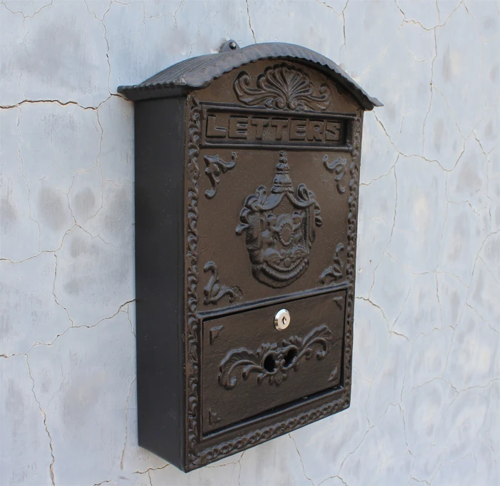 Cast Iron Mailbox Postbox Embossed Trim Decor Metal Mail Post Letters Box for Yard Patio Lawn Garden Outdoor Wall Free Shipping