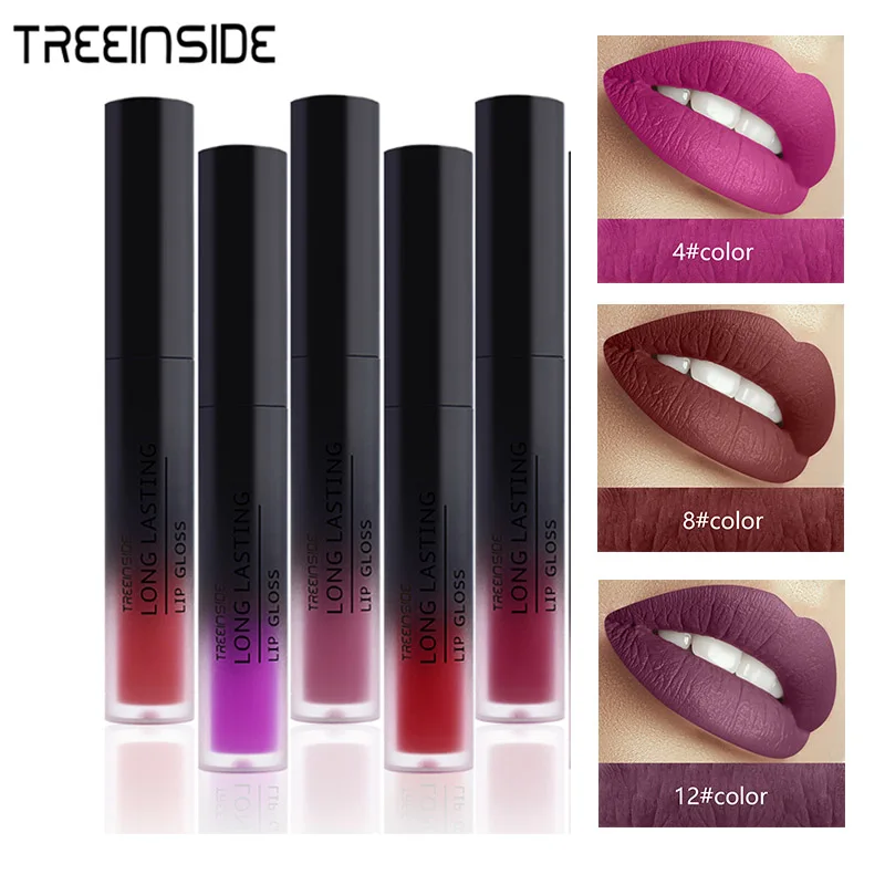 

TREEINSIDE Matte Lipstick Waterproof Lips Makeup Dark Purple Wine Red Lip Batom Tint Moist Matte Lipgloss Long Lasting Cosmetics
