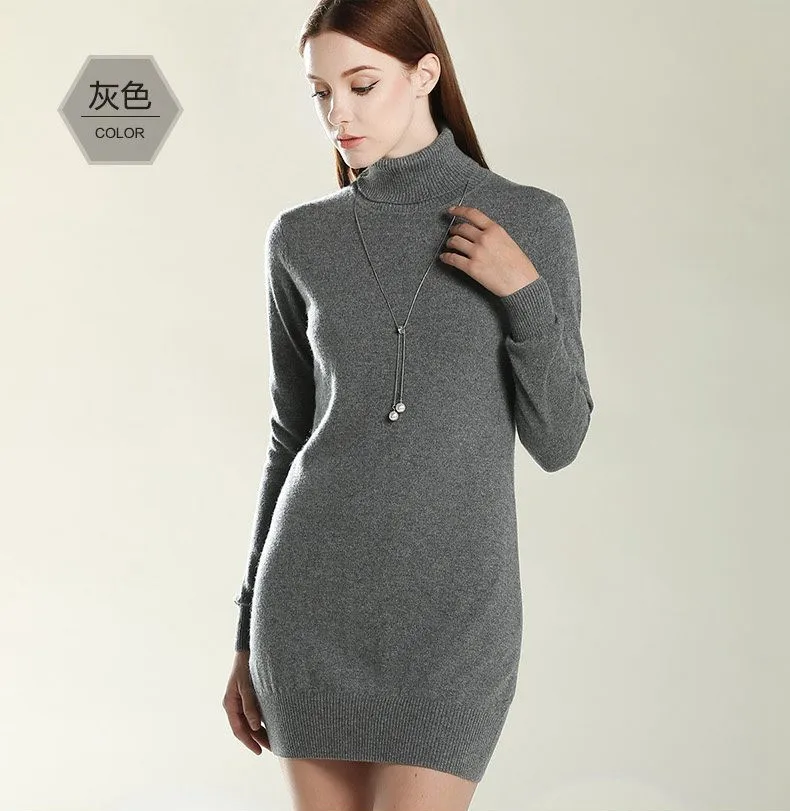 Высший сорт 100% козья кашемировые женские тонкие бедра-Pack пуловер свитер платье коммутирующих средней длины S-2XL