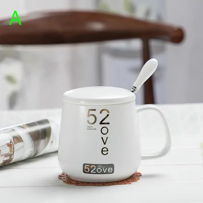 Креативная пара чашка керамическая чашка, кружка, модная Корейская версия простой личности кофейная чашка, чайная чашка, с ложкой - Цвет: A