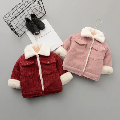 

Winter new thick cotton coat girls rabbit hair cardigan jacket children's cotton coat