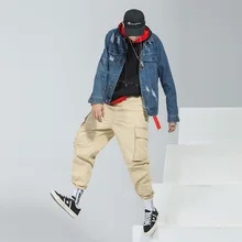 Foreign trade loose large size overalls tide brand men's casual pants Europe and the United States wind overalls men's cotton