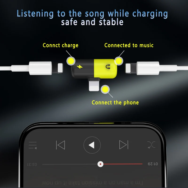 For Apple Audio Charging Listening Calling Connector For iphone X 8 7 Plus XS XR Lighting Headphone Adapter AUX Splitter For Apple Audio Charging Listening Calling Connector For iphone X 8 7 Plus XS XR Lighting Headphone Adapter AUX Splitter
