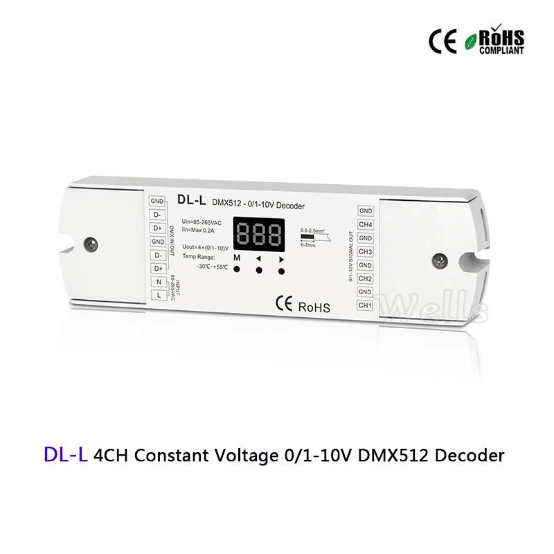 

DL-L 4CH CV 0/1-10V DMX512 Decoder;DMX512 to 0/1-10V signal decoder with digital display DMX512 led controller