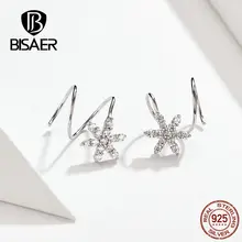 BISAER серьги из снежинок 925 пробы серебро зима снежинка изысканные серьги гвоздики для женщин кубический циркон ювелирные изделия ECE651