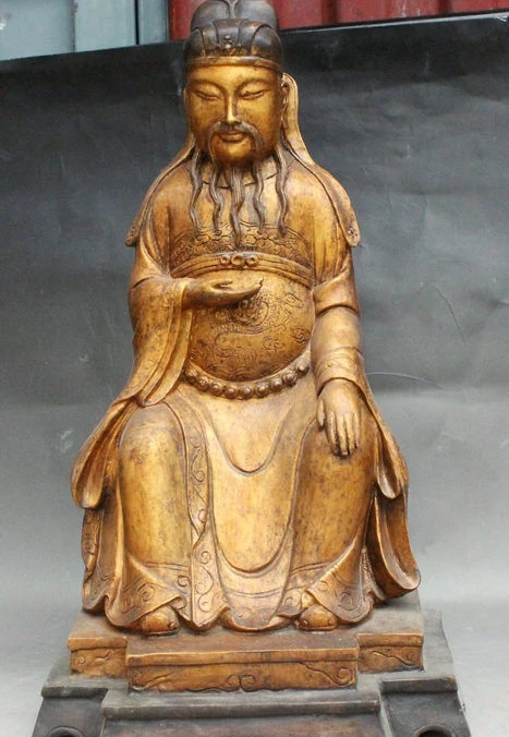 

20" Old Chinese Auspicious Bronze Gilt Li Shimin Emperor of Tang Dynasty Statue