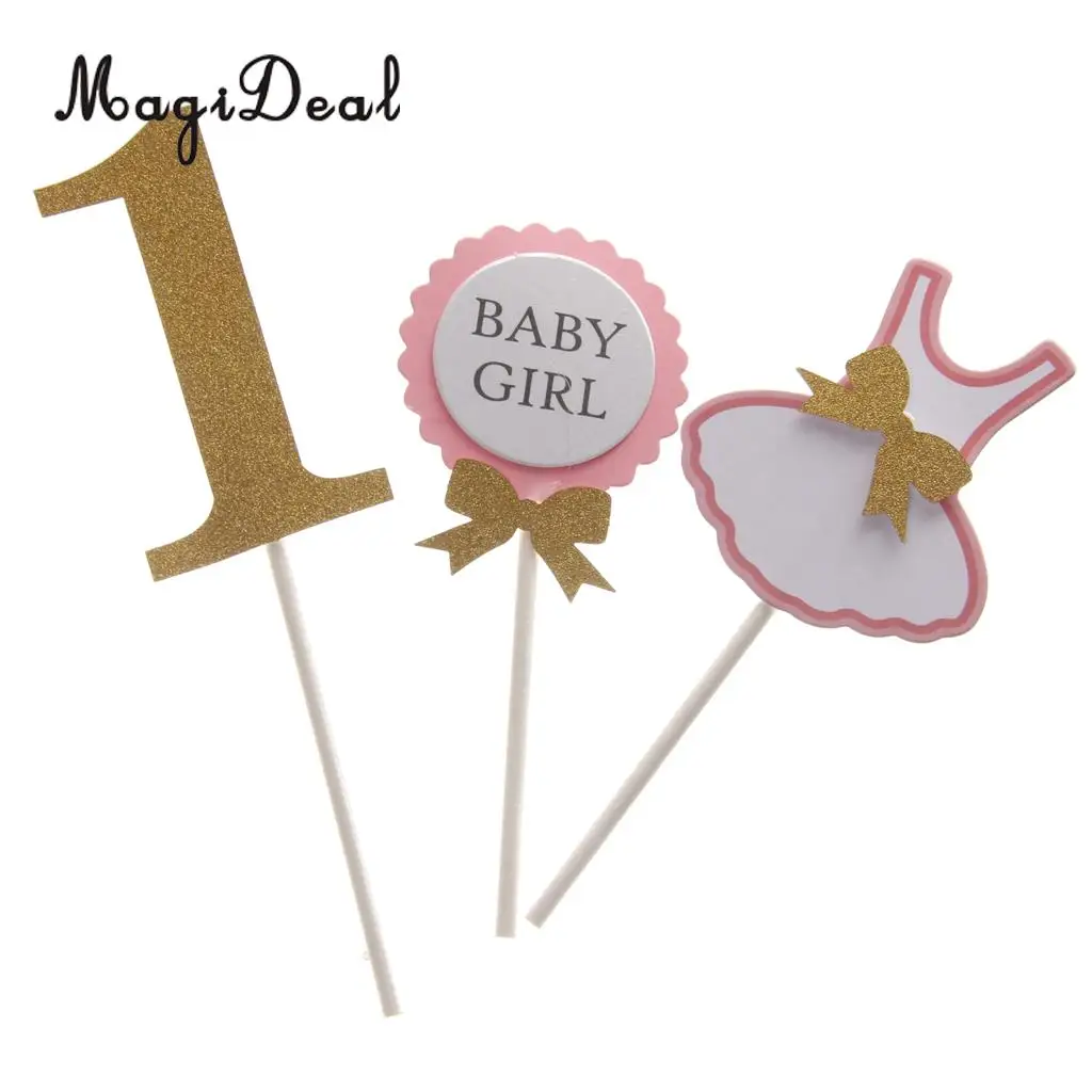 MagiDeal Novelty Lovely BABY GIRL/ BABY BOY 1st Birthday Clothes Celebrating Party Cake Topper Cake Baby Shower Decor Pink Blue