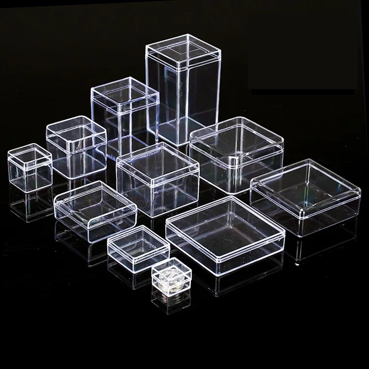 100pcs/lot Square Small plastic box PS transparent storage box clear collection showpiece boxes ...