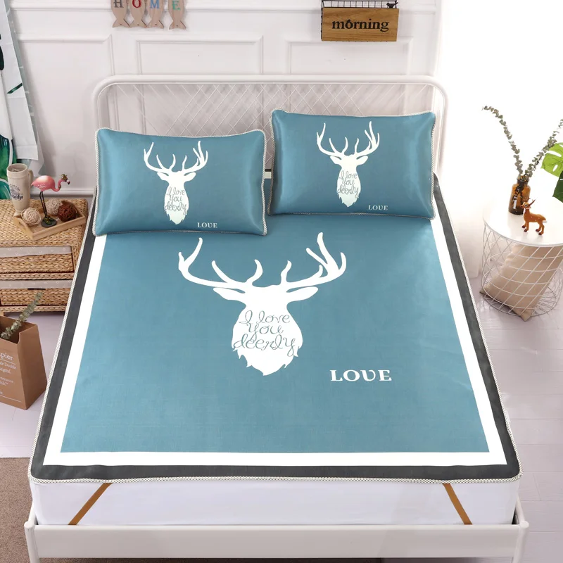 

Three-piece Lifeng home Green Cloud Summer Sleeping Mat Cool bed mat soft fitted sheet bed protection pad 4 corner with rubber