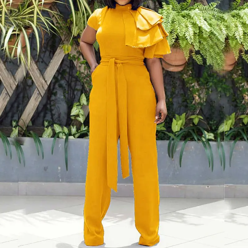

Summer Yellow Casual Plus Size Sexy Office Ladies Women Jumpsuits Slim Thin Lace Up Plain Red Clothes 2019 Female Blue Rompers