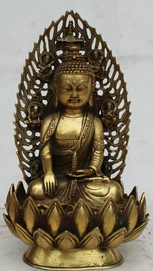 

dr524 10" Tibet Buddhism Brass Seat Lotus Shakyamuni Amitabha Buddha Pagoda Statue