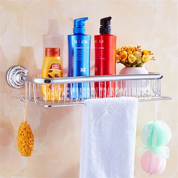 

Full Copper Antique Brass Blue & White Porcelain Bathroom Single-Tier Bathroom Storage Rack Wall Mount Bathroom Shelf Hot Sale