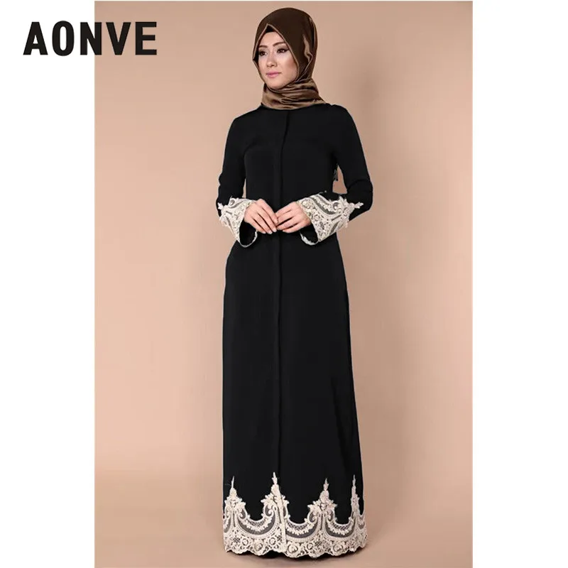 

Aonve Arabic Red Dress Evening Lace Flare Sleeve Elegant Vestidos For Muslim Women Islam Long Dress UAE Plus Size Caftan