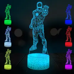 Персонаж Фильма Железный человек Марвел Мстители USB светодиодный Спальня ночник Подарки разноцветные 3D Декор для дома, Настольный
