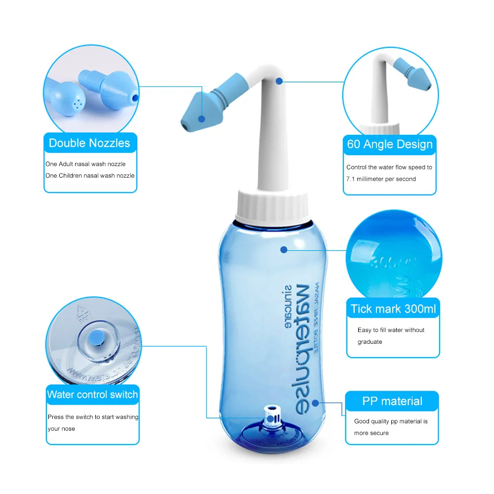 Водный Пульс для орошения носа физиологический солевой 300 мл для промывания носа бутылка и 30 упаковок набор для смешивания соли в краску портативный для облегчения аллергии