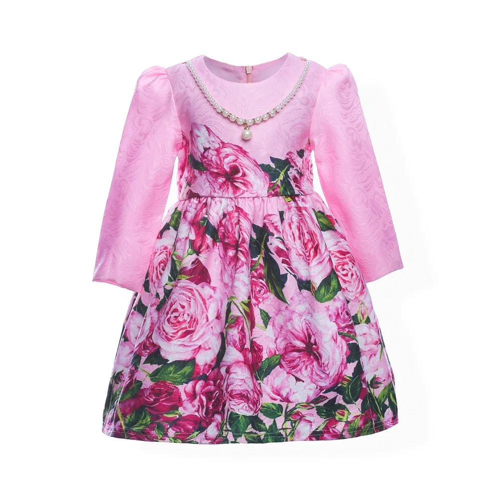 Baby Girl Long Sleeve Print flowers O neck Cotton Tutu Dress Evening