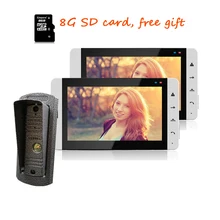 Nueva Conexión de Cable 7 “LCD a Color de Cámara de Grabación de Vídeo Timbre de La Puerta de Intercomunicación Teléfono + Waterproof + 2 Monitor Táctil + 8G TF Gratis gratis