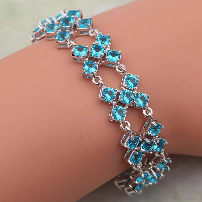 

New 2019 Gallant Silver Bracelets & Bangles Sky Blue Cubic Zirconia Stone Fashion Jewelry 18cm 7.08 Inch B190