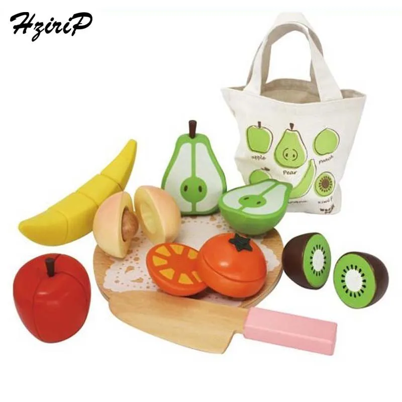 HziriP New Children Wood Toys Sets Cutting Fruit Vegetable Baby Kitchen