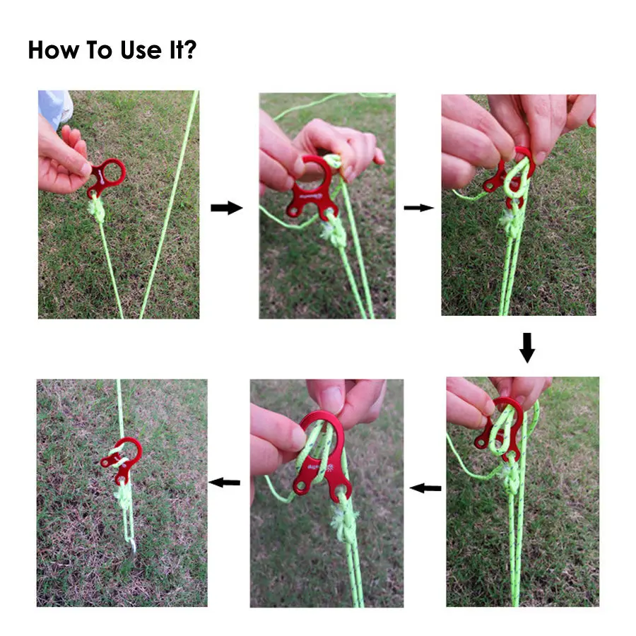 5 Pcs/Lot Camping Tent Cord Rope Fastener Line Runner Carabiner Hook Hanger Tightener Outdoor Tool