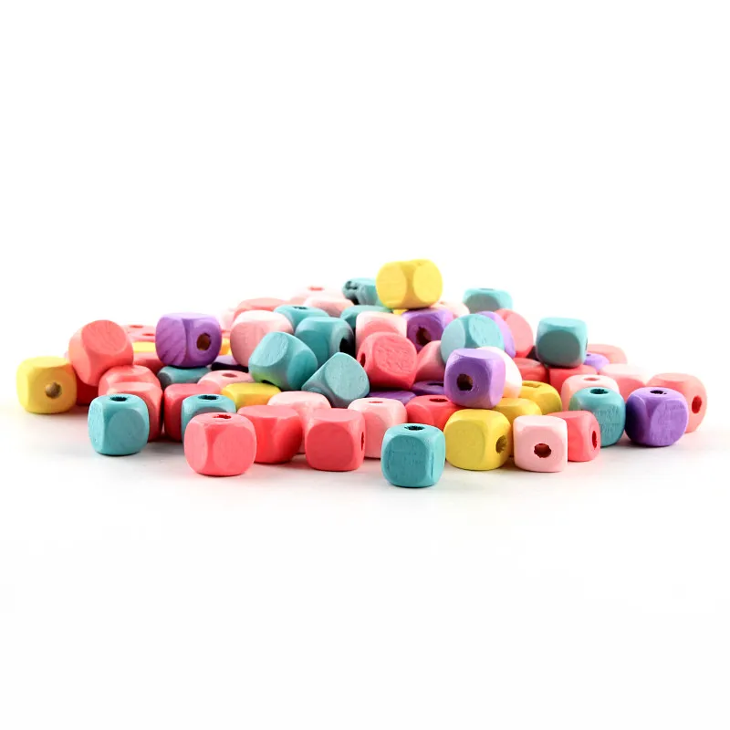 

100pcs Wooden Spacer Beading Beads for Baby Toys Bracelet Necklace DIY Crafts Kids Toys & Pacifier Clip Square Wood 10mm