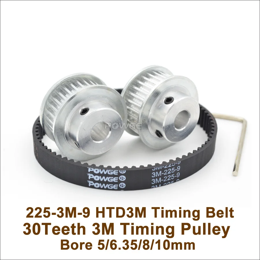 Powge 30 Teeth 3m Timing Pulley Bore 5/6.35/8/10mm + 225 3m Timing Belt