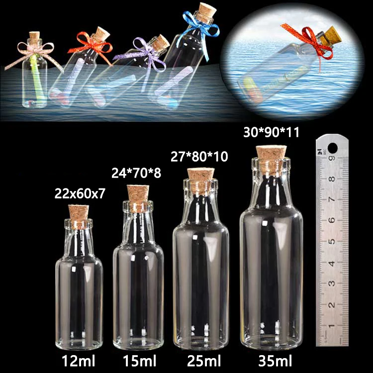

60pcs 12ml/15ml/25ml/35ml Transparent Glass Spice Wishing Bottles Jars with Cork Stopper Wedding Favor Bottle Craft
