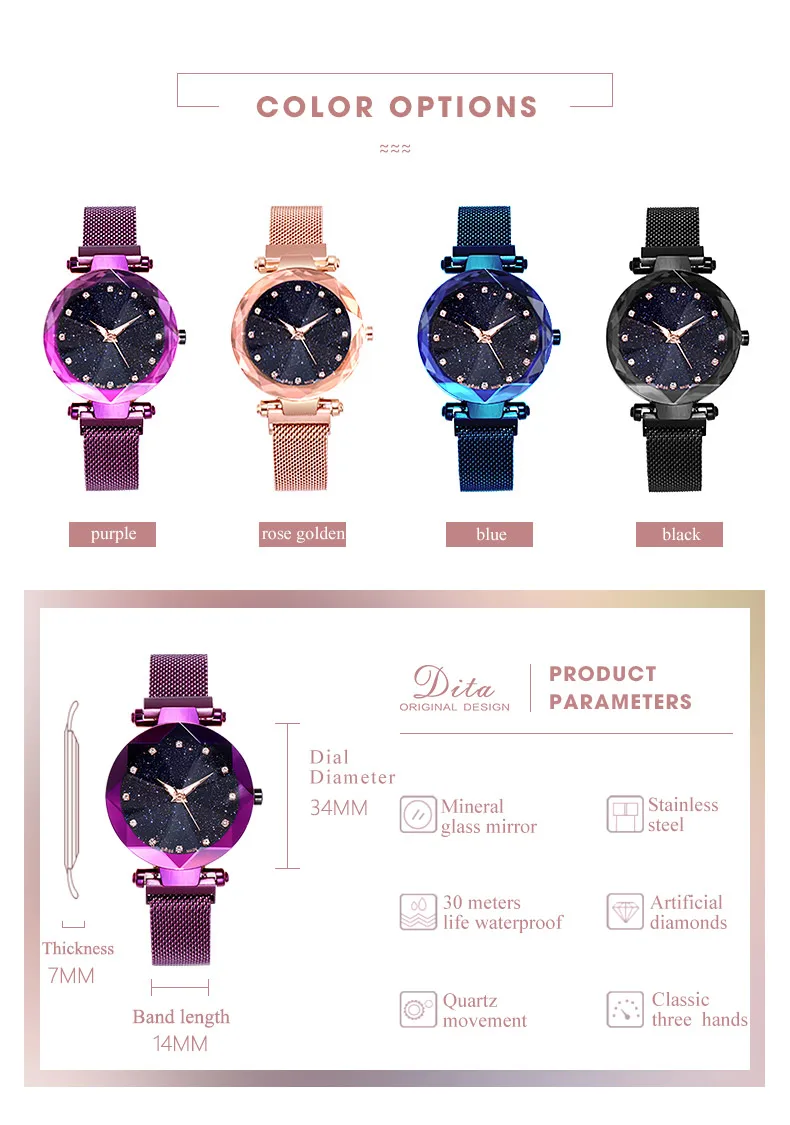 Лидер продаж 2019 для amazon фиолетовый алмаз Магнитная relojes de mujer женские ручной наручный браслет, ремешок