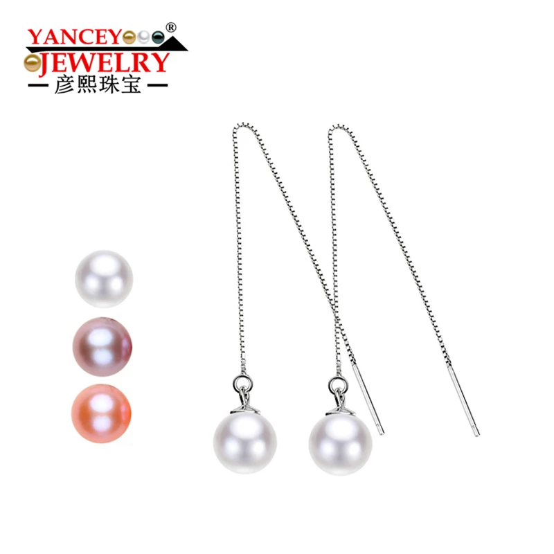 YANCEY font b JEWELRY b font Naturel freshwater pearl Drop earrings 8 9mm 3 color for