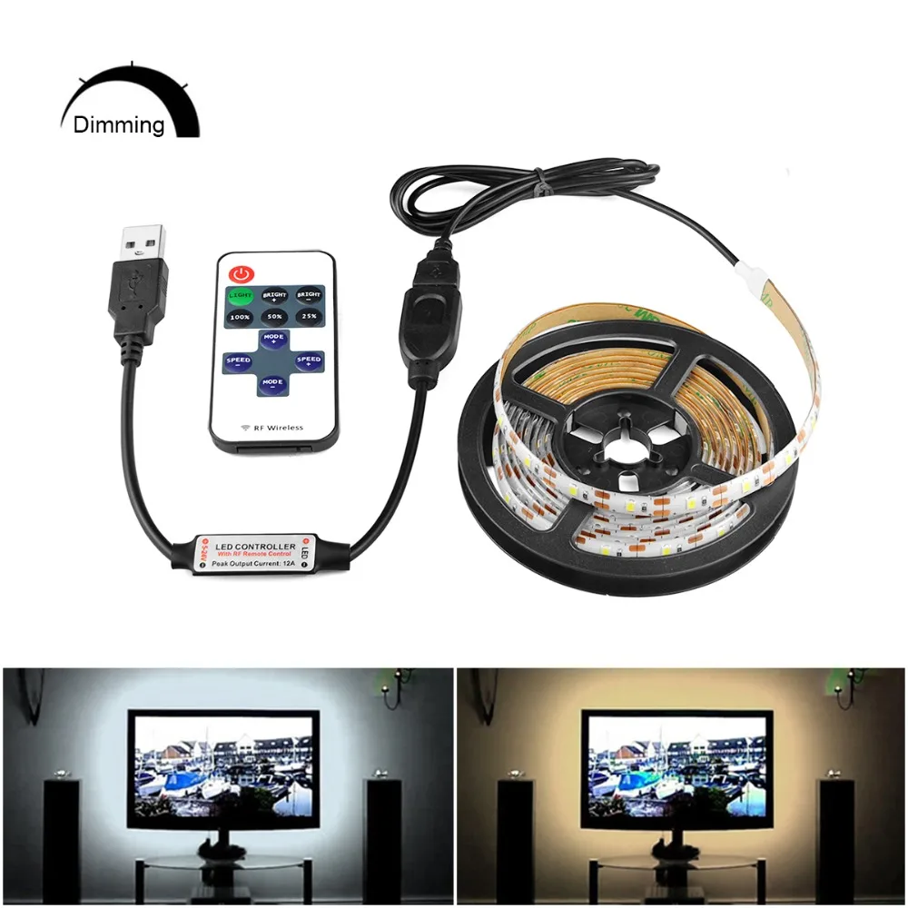 

AIMENGTE 1M/2M/3M/4M/5M DC5V Dimmable LED Strip Lighting LED USB Power Tape lamp TV PC Backlight With Brightness Adjusted Dimmer