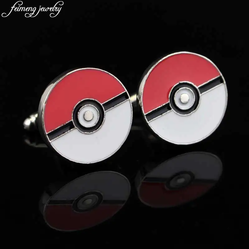 Classic Pokemon Go Cufflinks Charm Poke Ball Red And White Enamel