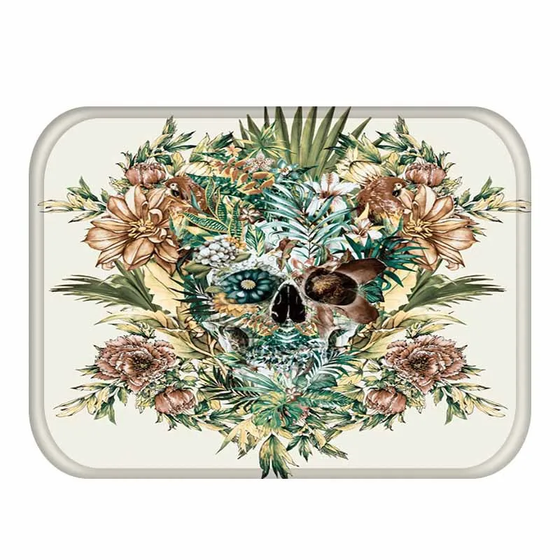 Tropical Entrance Area Rug Waterproof Skull With Flower Pattern Carpet For Kitchen Bathroom Tapete Tapis Robot De Cocina