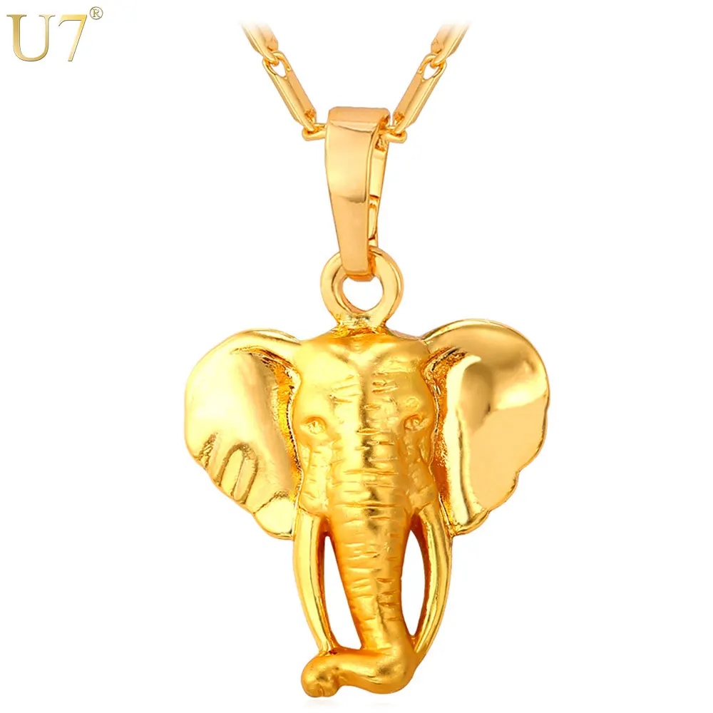 

U7 Elephant Necklace Gold Color Pet Indian Jewelry Trendy Gift Animal Pendant For Women Men P787