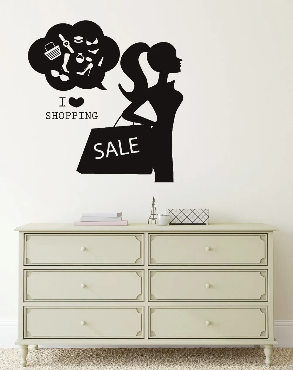 

Wall Decal I Love Shopping Fashion Women Clothing Store Vinyl Stickers