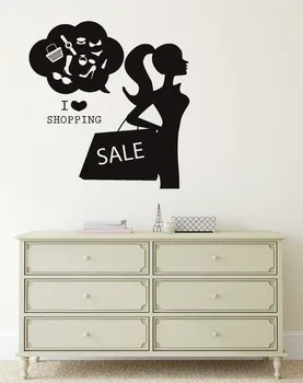

Wall Decal I Love Shopping Fashion Women Clothing Store Vinyl Stickers