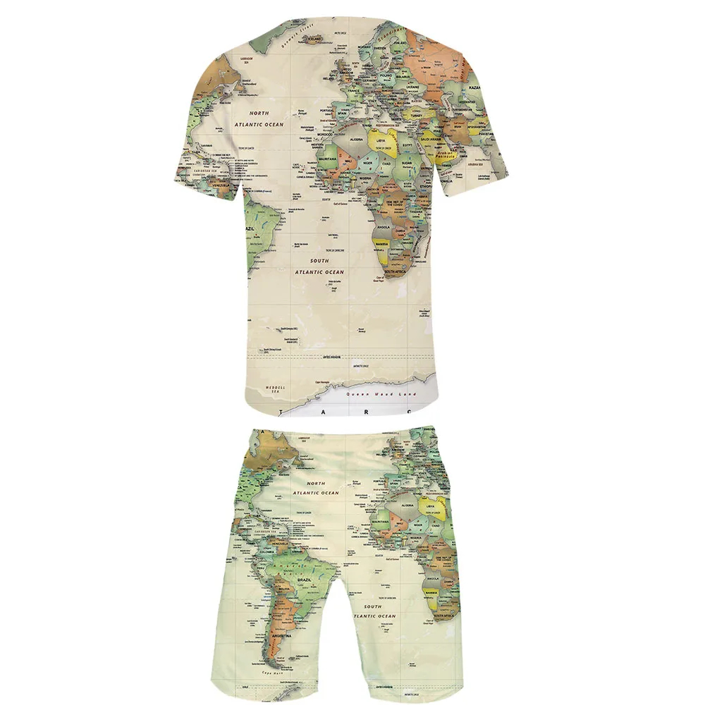 Cool WORLD MAP Cool Harajuku Fashion New Arrival 3D Streetwear two piece set O-neck tshirt and shorts Map accessories Men's Set Cool WORLD MAP Cool Harajuku Fashion New Arrival 3D Streetwear two piece set O-neck tshirt and shorts Map accessories Men's Set