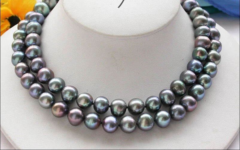 

z3944 32" 12mm Black round freshwater pearl cultured necklace (A0502)