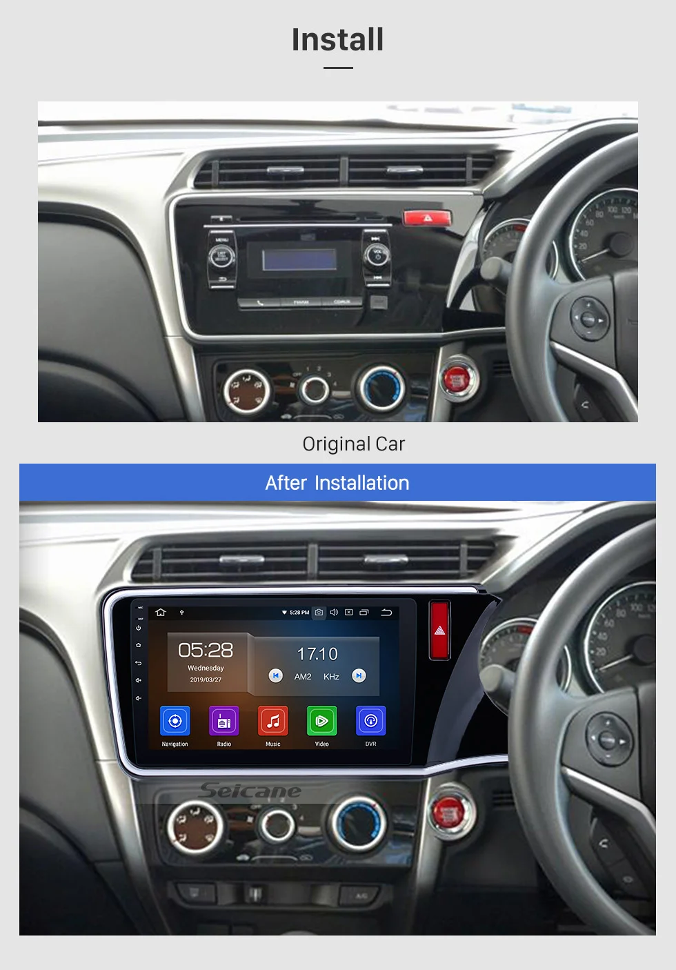 Top Seicane 10.1"Android 9.0 Car Radio Blutooth GPS Navigation For 2014 2015-2017 HONDA CITY Right Hand Driving Mirror Link 1
