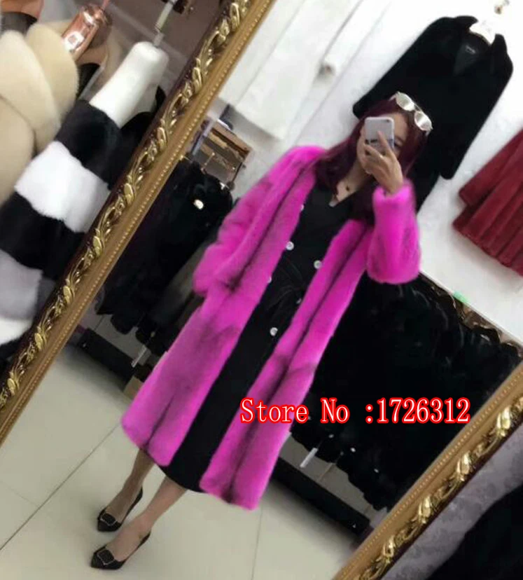 

Women real mink fur coat winter female overcoat natural mink fur warm long rose red o-neck outerwear