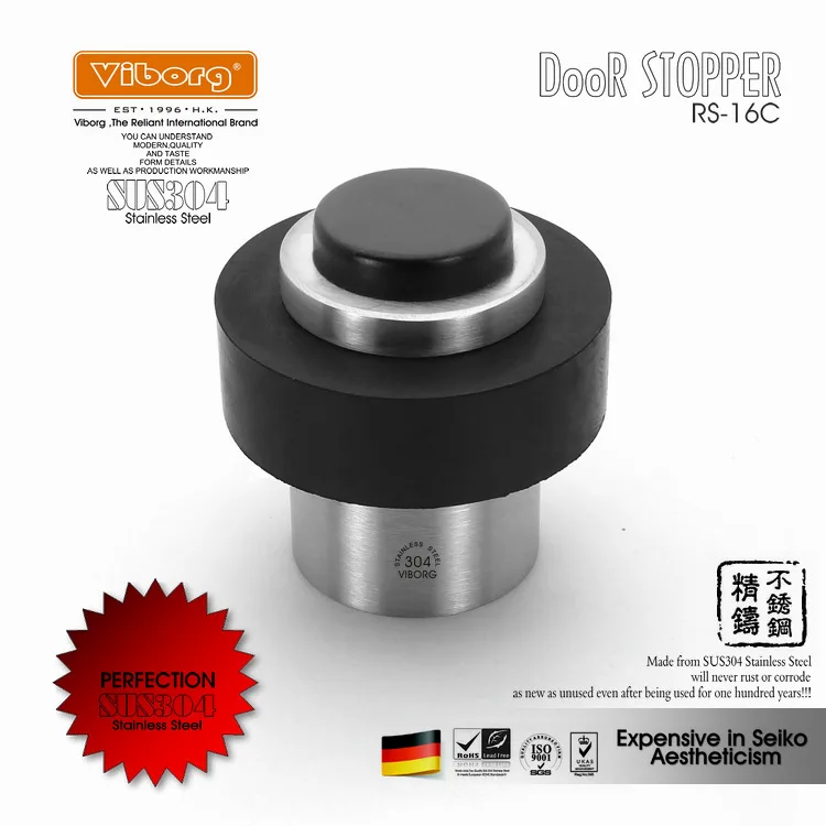 VIBORG Deluxe SUS304 Stainless Steel Casting + Rubber Heavy-duty Floor mounted Door Stopper Door Stops Doorstops, RS-16c