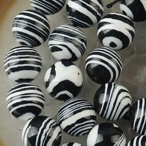 

fashion jewelry Charming 6mm 8mm 10mm Black White Striped Turkey stone Round Loose Bead 15'' Wholesale and retail