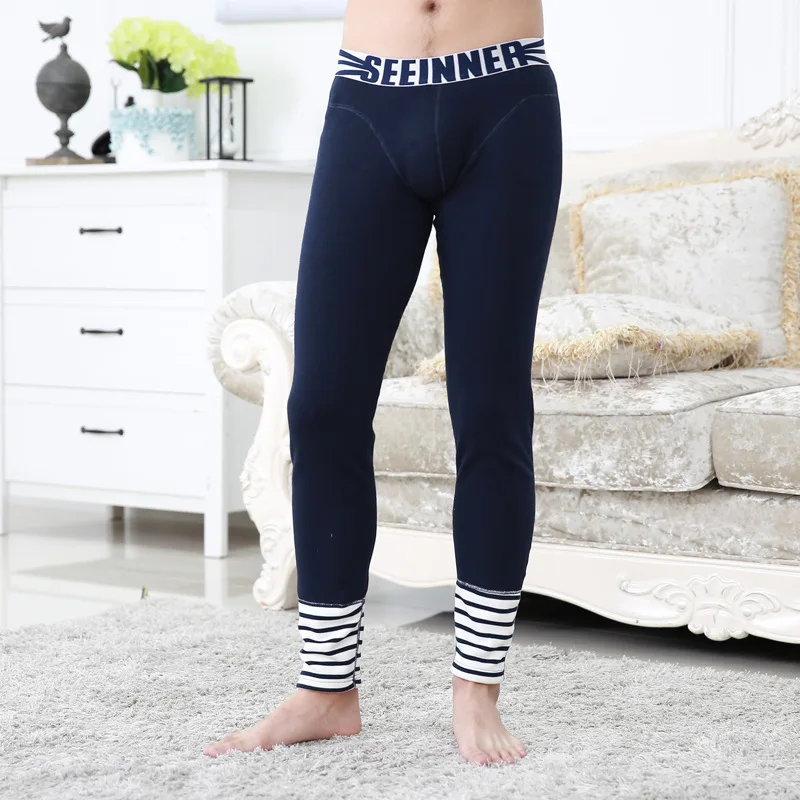 Men's U Convex Bag Sexy Striped Winter Warm Pants Thin Youth Foundation Long Johns Leggings long johns pants