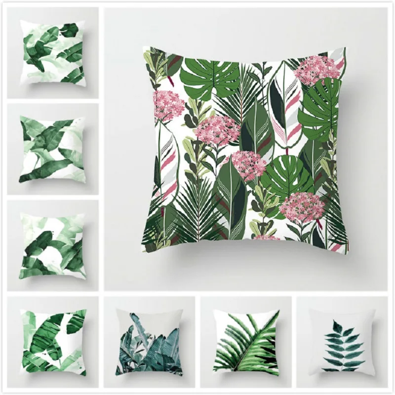 

Fuwatacchi Tropical Decoration Print Monstera Cushion Cover Polyester Green Throw Pillow for Sofa/Home Decorative Pillowcase