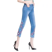 Женские джинсы колокольчики джинсы с кроем для женщин вышитые стрейч женские расклешенные брюки женские цветы вышивка синие джинсы