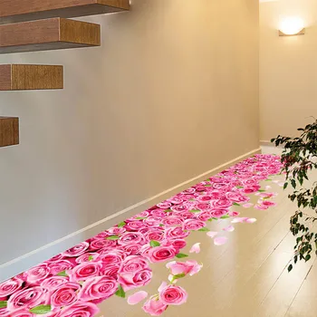 

Fashion Wall Stickers Romantic Pink Rose PVC Art Decals For Bathroom Bedroom Window Floor Sticker Home Decoration Best Price