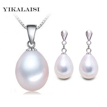 

YIKALAISI 925 sterling silver jewelry natural freshwater pearl set pendant stud earrings high quality for women