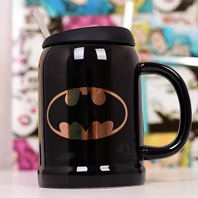 Модный супер герой Ceranic кружки чашка креативная с ложкой и крышкой кружка для молока дорожная чашка портативный стакан напиток Железный человек и Бэтмен - Цвет: 2