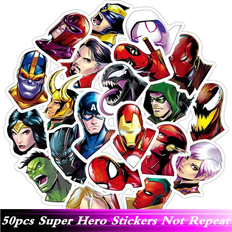 

50pcs/Pack Graffiti Anime Hero Spiderman Stickers Waterproof Motorcycle Skate Phone Laptop Suitcase Guitar Sticker Pegatinas