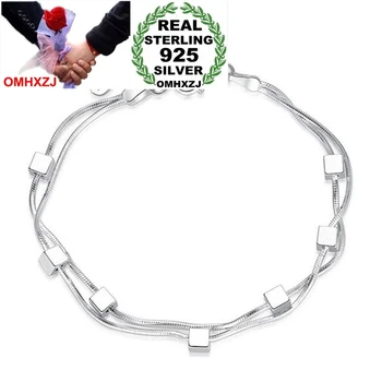

OMHXZJ Wholesale Fashion Sweet Woman Girl Party Gift Love Window Cube Pentagram Snake Bone 925 Sterling Silver Bracelet SZ105